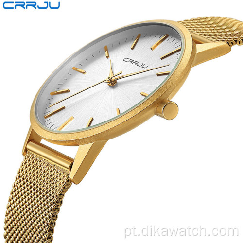 Relógios masculinos da nova marca CRRJU 2117 Relógio de luxo masculino de quartzo pulseira de malha de aço inoxidável relógios ultrafinos de pulso masculino